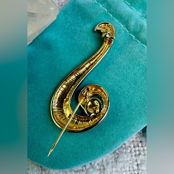 Silver & Gold Tone Blue Swirl Brooch - Picture 7 of 11